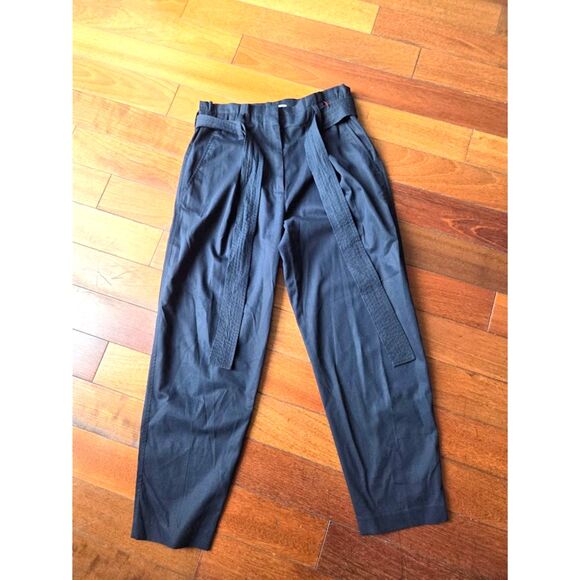 31 Phillip Lim Black 100% Cotton Paper Bag Straight Leg Tie Waist Trousers sz 2 - Picture 1 of 10